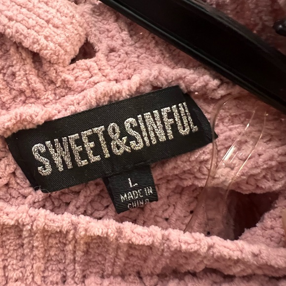 Aeropostal Sweet&Sinful Blush Pink Knitted Distressed V-neck Sweater Size Large - Picture 5 of 9